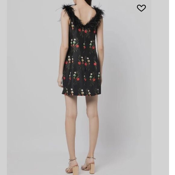 New Rixofloral-print feather-trim dress Sz-2 USA - Picture 2 of 15